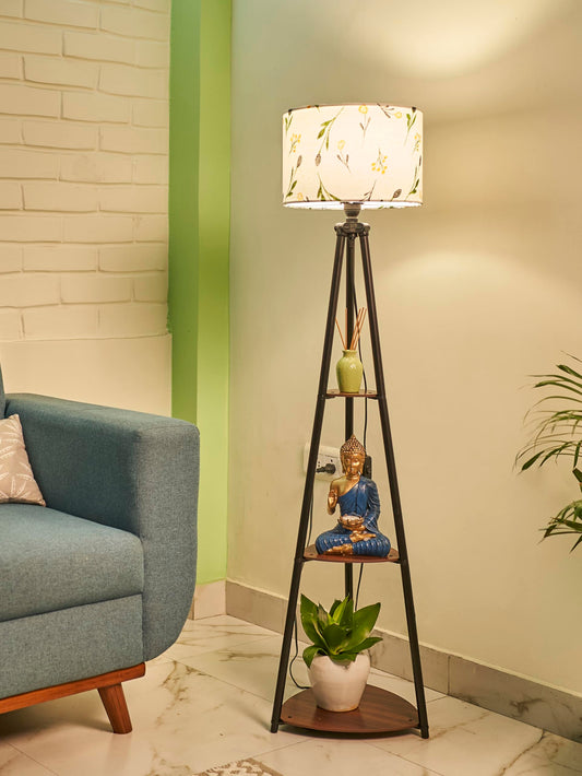 Crosscut Furniture LED Tripod Floor Lamp with 3 Shelves, Brown Jute, Metal Corner Floor Lamp, for Decoration and Gifting