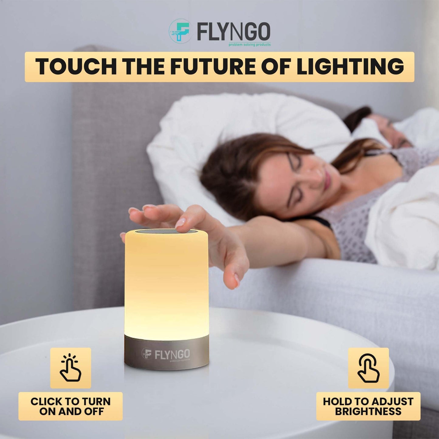 FLYNGO Touch Control LED Night Light Table Lamp for Bedroom, Living Room, and Study, with Adjustable Brightness, USB Rechargeable (A1)Plastic ,White