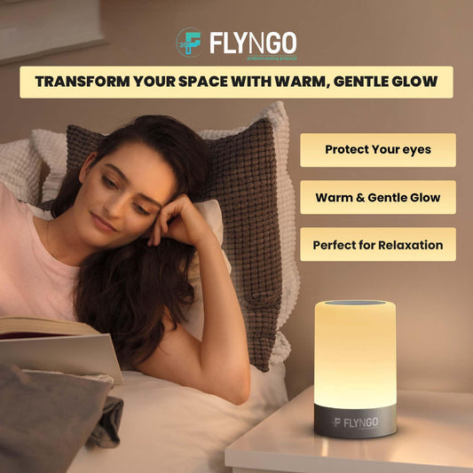 FLYNGO Touch Control LED Night Light Table Lamp for Bedroom, Living Room, and Study, with Adjustable Brightness, USB Rechargeable (A1)Plastic ,White