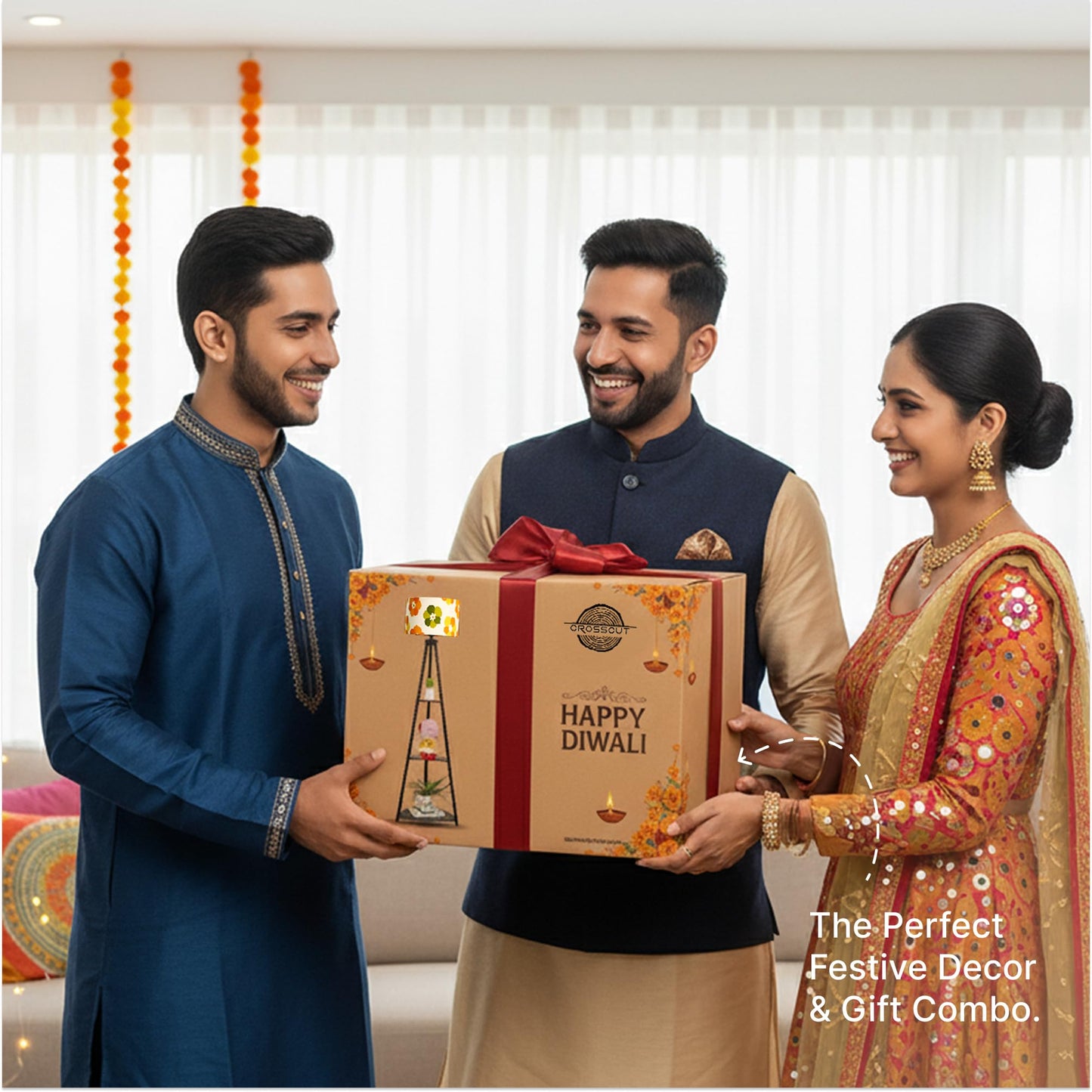 Crosscut Furniture LED Tripod Floor Lamp with 3 Shelves, Brown Jute, Metal Corner Floor Lamp, for Decoration and Gifting