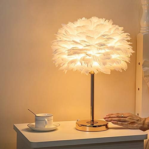 1Pcs, Premium Feather Table Lamp, White Feather Decor Bedside Light, Modern Elegant Desk Lamp Night Light for Bedroom, Living Room, Children Room, Office