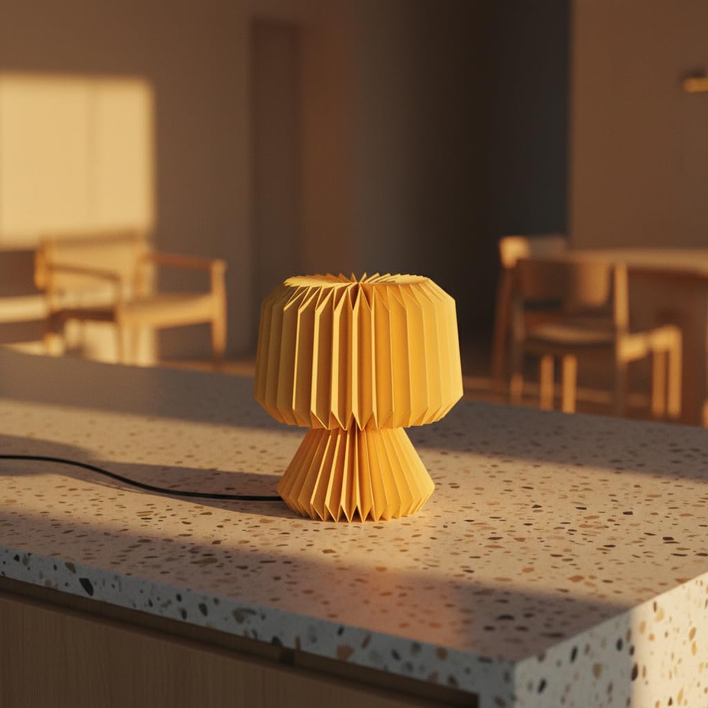 FIG Living Ori Table Lamp for Living Room Decoration, Bedroom, Study and Gifting | 32 cm Tall Origami Design Lampshade | Premium Laminated Paper - Dust and Water Resisant | Ambient Night Lamp