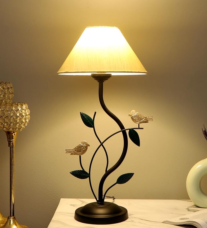 tu casa Table Lamp, Night Lamp for Bedroom, Decoration Bedside Lamp, Metal Table Lamp with Satin Shade| Nightstand Lamps for Bedroom, Living Room, Gift| Home Decor Items