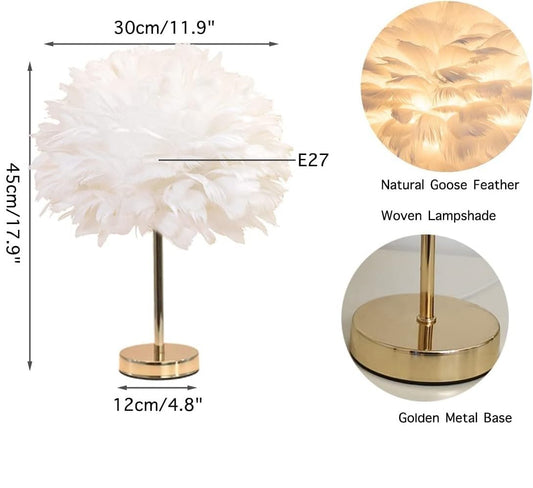 1Pcs, Premium Feather Table Lamp, White Feather Decor Bedside Light, Modern Elegant Desk Lamp Night Light for Bedroom, Living Room, Children Room, Office