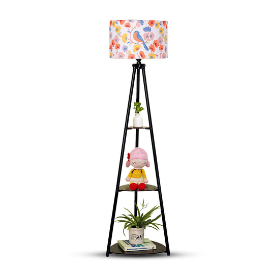 Crosscut Furniture LED Tripod Floor Lamp with 3 Shelves, Brown Jute, Metal Corner Floor Lamp, for Decoration and Gifting