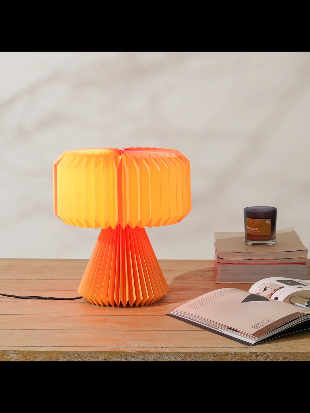 FIG Living Ori Table Lamp for Living Room Decoration, Bedroom, Study and Gifting | 32 cm Tall Origami Design Lampshade | Premium Laminated Paper - Dust and Water Resisant | Ambient Night Lamp