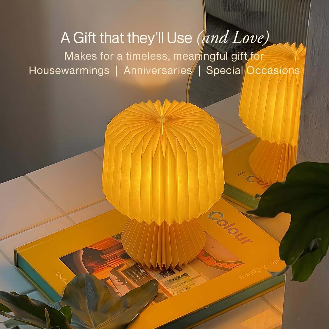 FIG Living Ori Table Lamp for Living Room Decoration, Bedroom, Study and Gifting | 32 cm Tall Origami Design Lampshade | Premium Laminated Paper - Dust and Water Resisant | Ambient Night Lamp