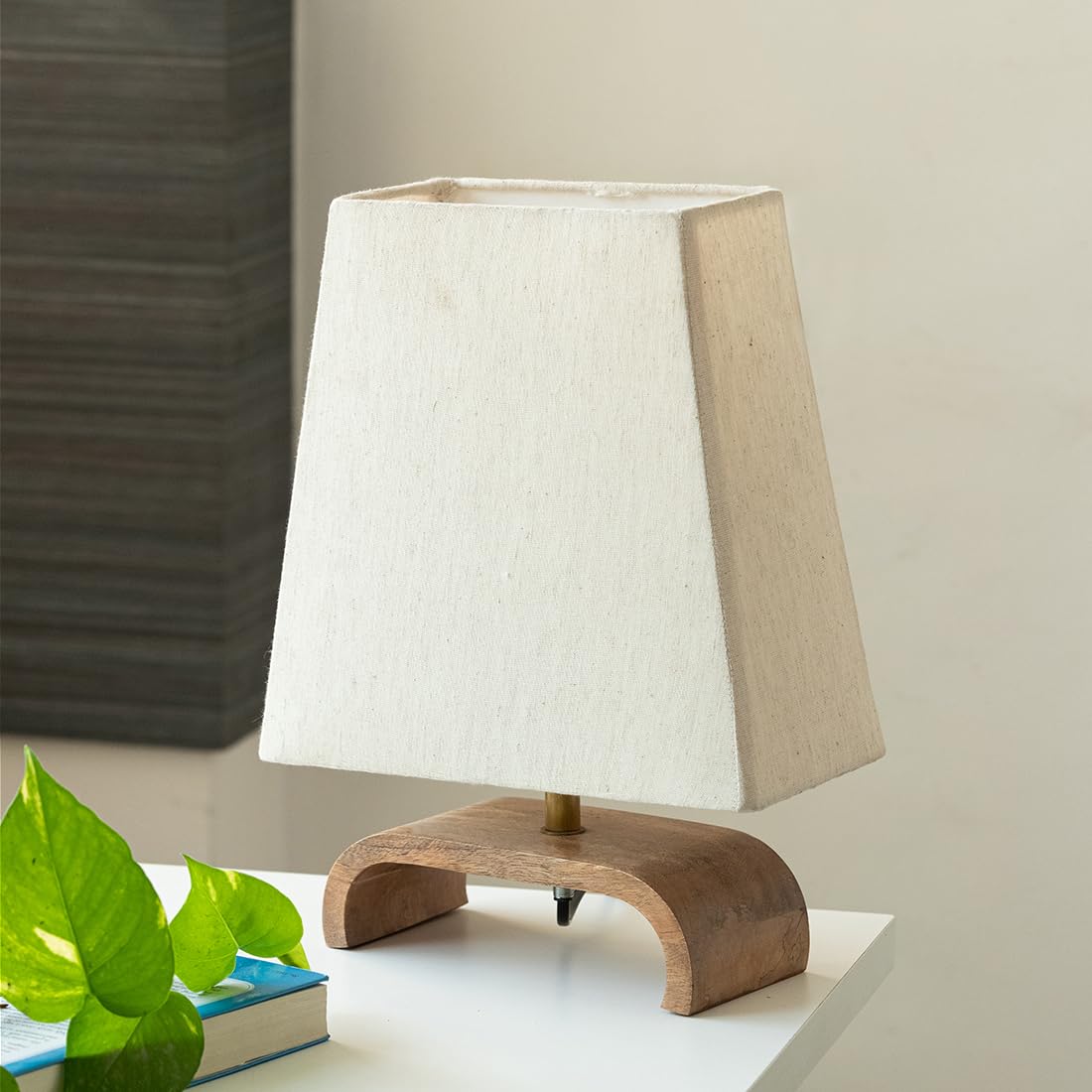 ExclusiveLane 'Geometry' Mango Wooden Table Lamp for Bedroom (13.1 Inch, Without Bulb, Pack of 1) | CFL/LED Table Lamp for Living Room Decoration Bedside Lamp Bedside Lamps for Bedroom Bed Side Lamp