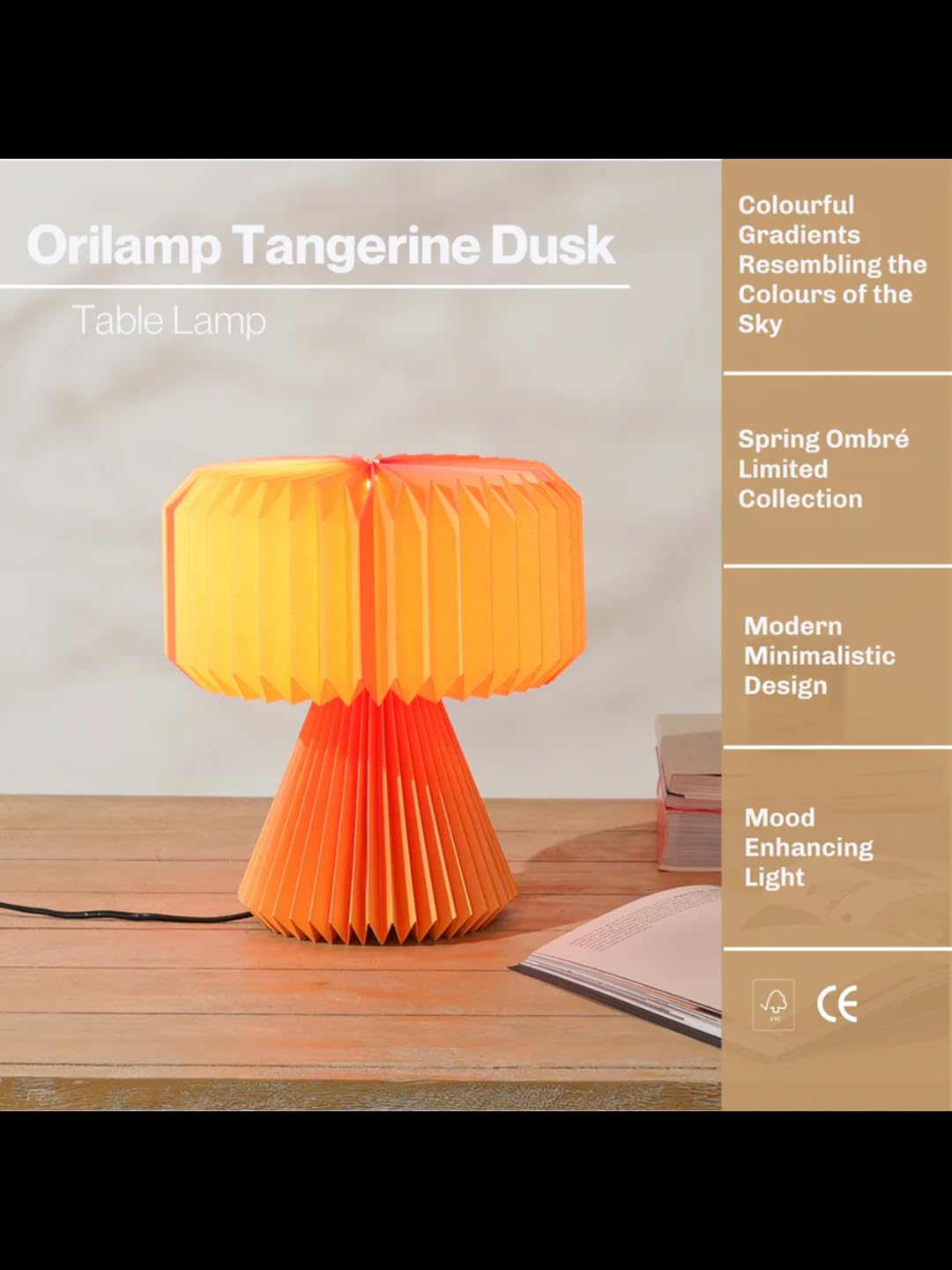 FIG Living Ori Table Lamp for Living Room Decoration, Bedroom, Study and Gifting | 32 cm Tall Origami Design Lampshade | Premium Laminated Paper - Dust and Water Resisant | Ambient Night Lamp