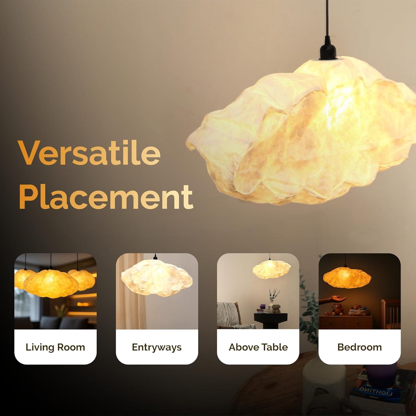 FIG Living Cloud Pendant Lamp (Off White) | Synthetic Handcrafted Ceiling Lamp | Best for Living Room, Dining Room, Hallway | Modern Design Lampshade | (Bulb not Included)