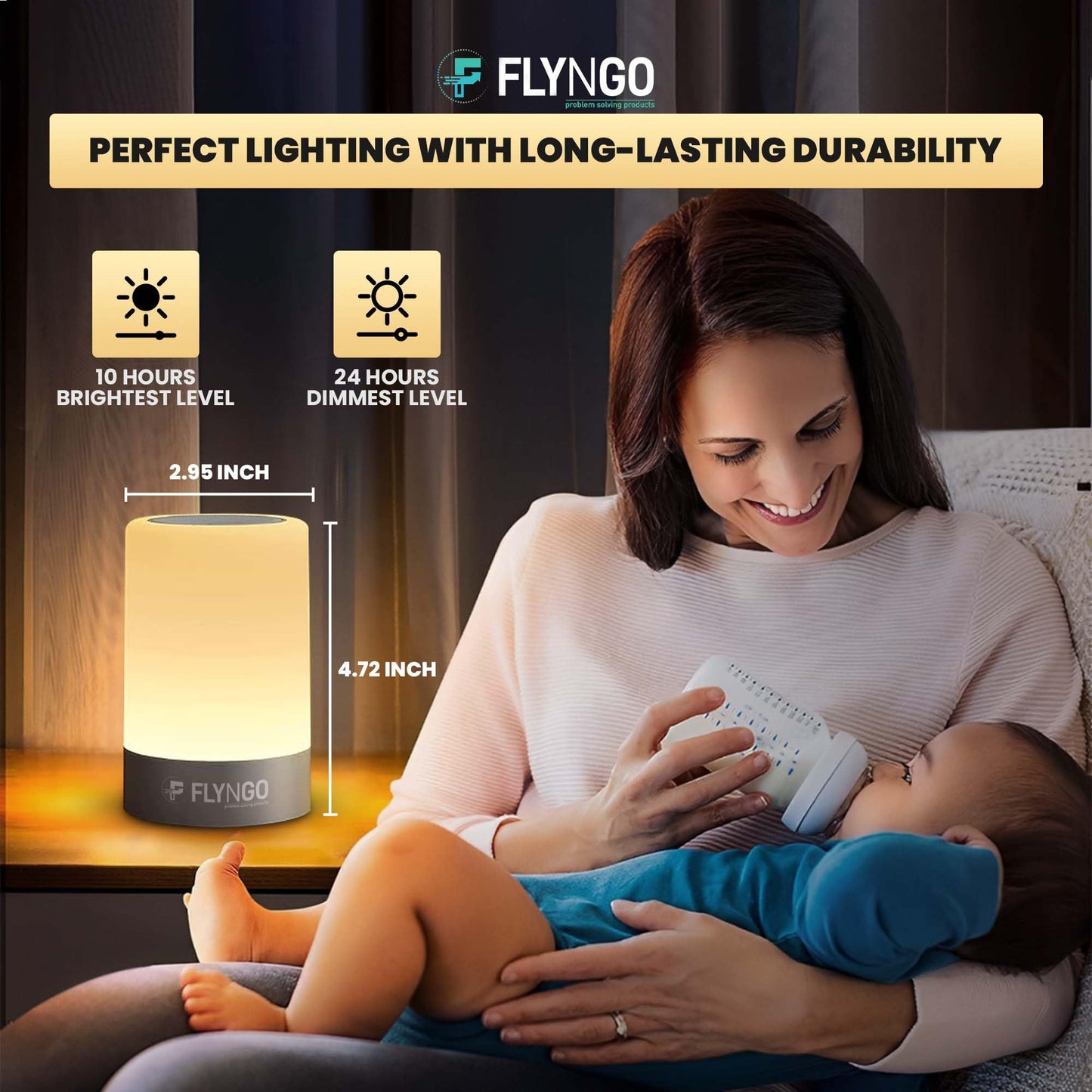 FLYNGO Touch Control LED Night Light Table Lamp for Bedroom, Living Room, and Study, with Adjustable Brightness, USB Rechargeable (A1)Plastic ,White