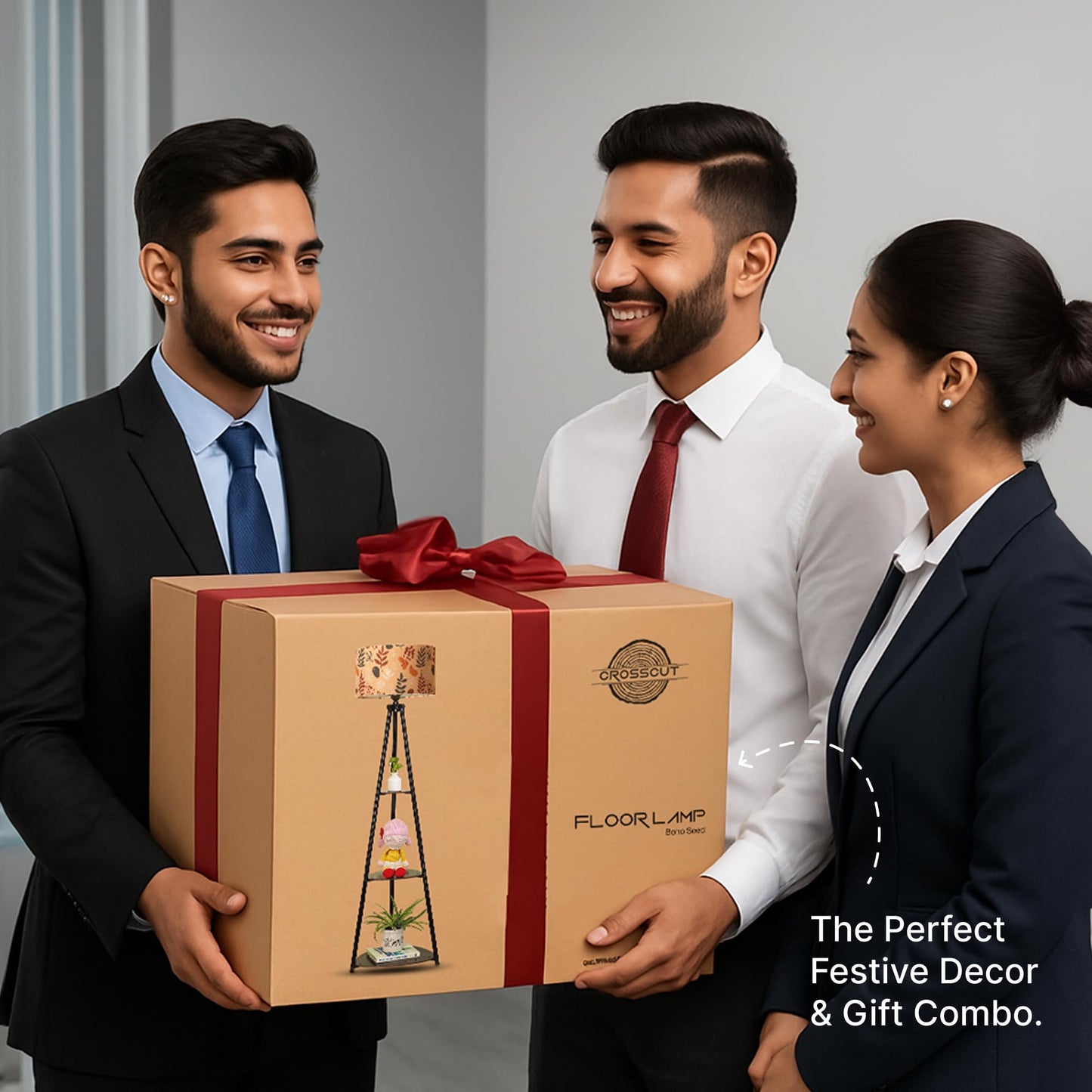 Crosscut Furniture LED Tripod Floor Lamp with 3 Shelves, Brown Jute, Metal Corner Floor Lamp, for Decoration and Gifting