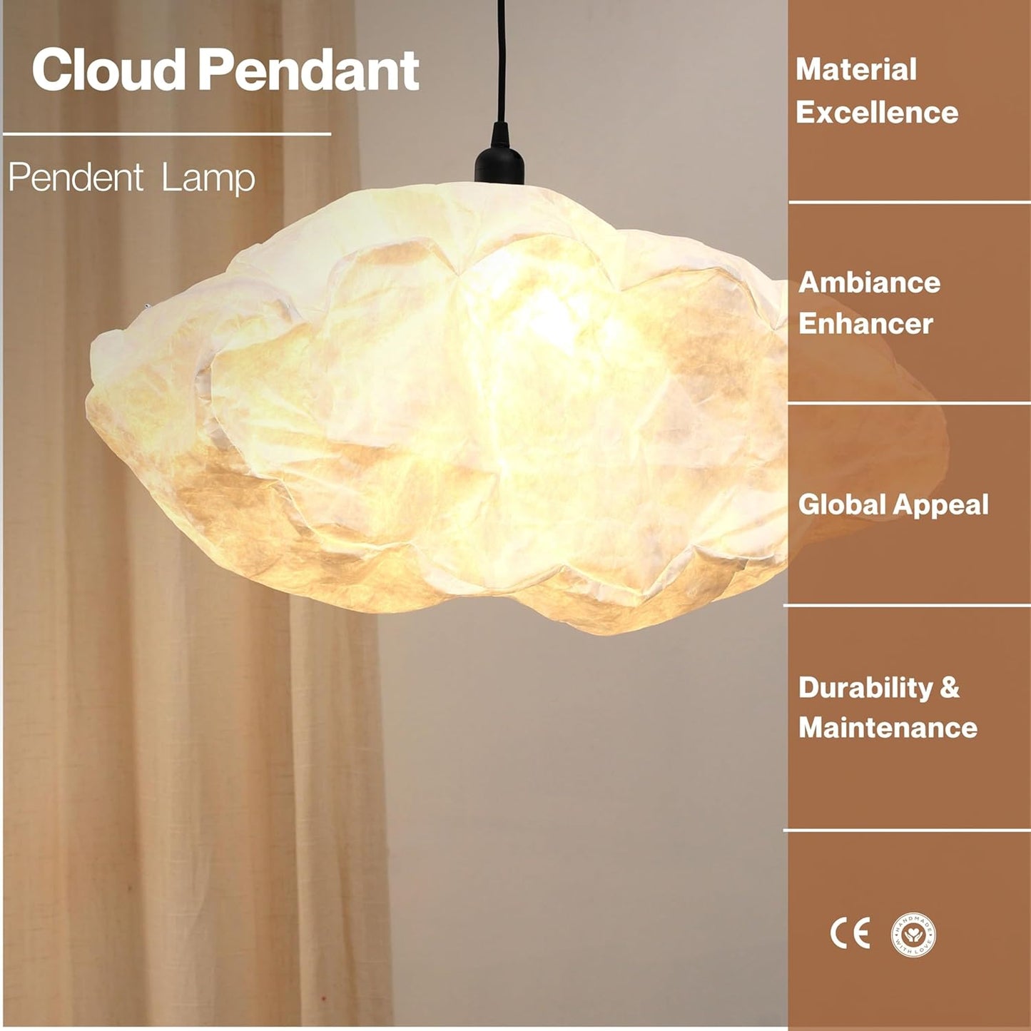 FIG Living Cloud Pendant Lamp (Off White) | Synthetic Handcrafted Ceiling Lamp | Best for Living Room, Dining Room, Hallway | Modern Design Lampshade | (Bulb not Included)