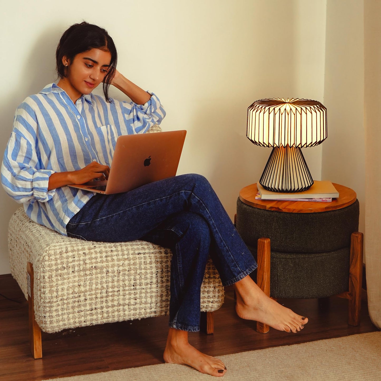 FIG Living Ori Table Lamp for Living Room Decoration, Bedroom, Study and Gifting | 32 cm Tall Origami Design Lampshade | Premium Laminated Paper - Dust and Water Resisant | Ambient Night Lamp