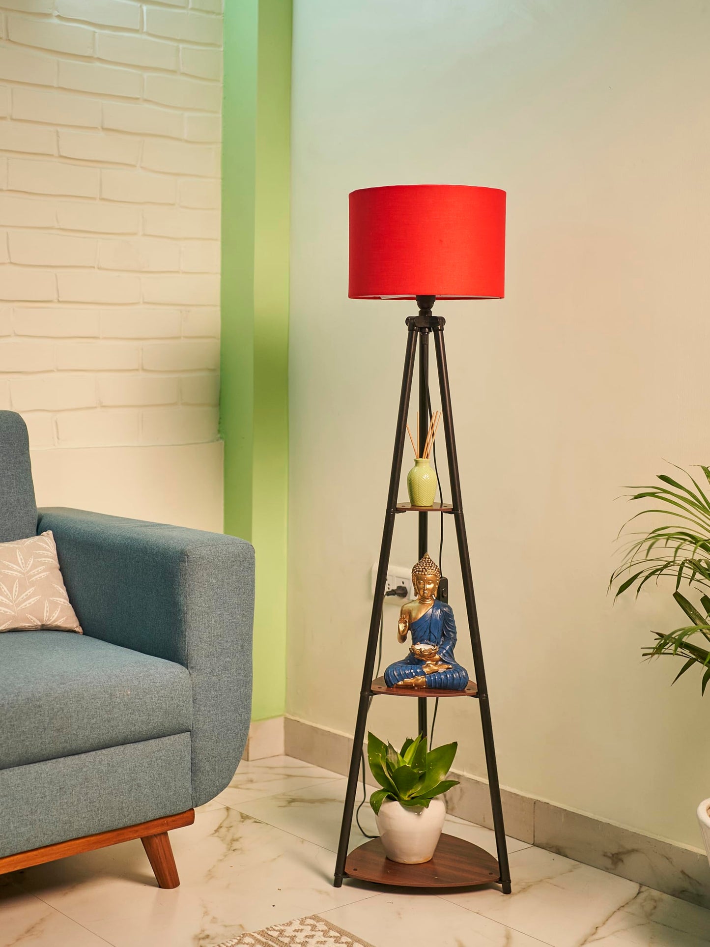 Crosscut Furniture LED Tripod Floor Lamp with 3 Shelves, Brown Jute, Metal Corner Floor Lamp, for Decoration and Gifting