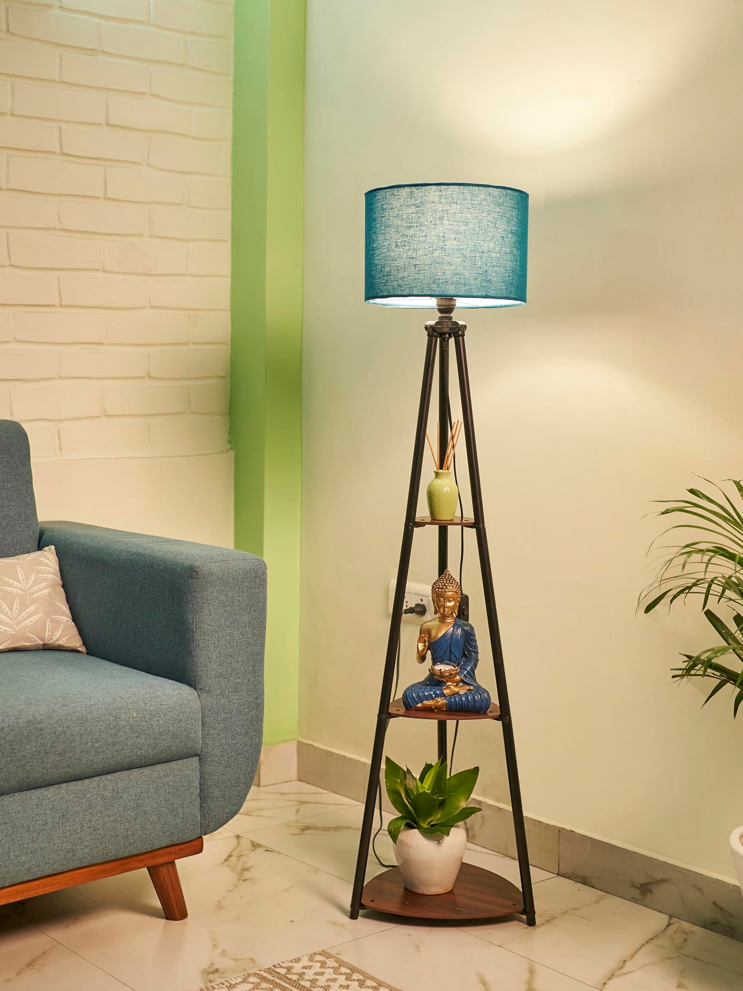 Crosscut Furniture LED Tripod Floor Lamp with 3 Shelves, Brown Jute, Metal Corner Floor Lamp, for Decoration and Gifting