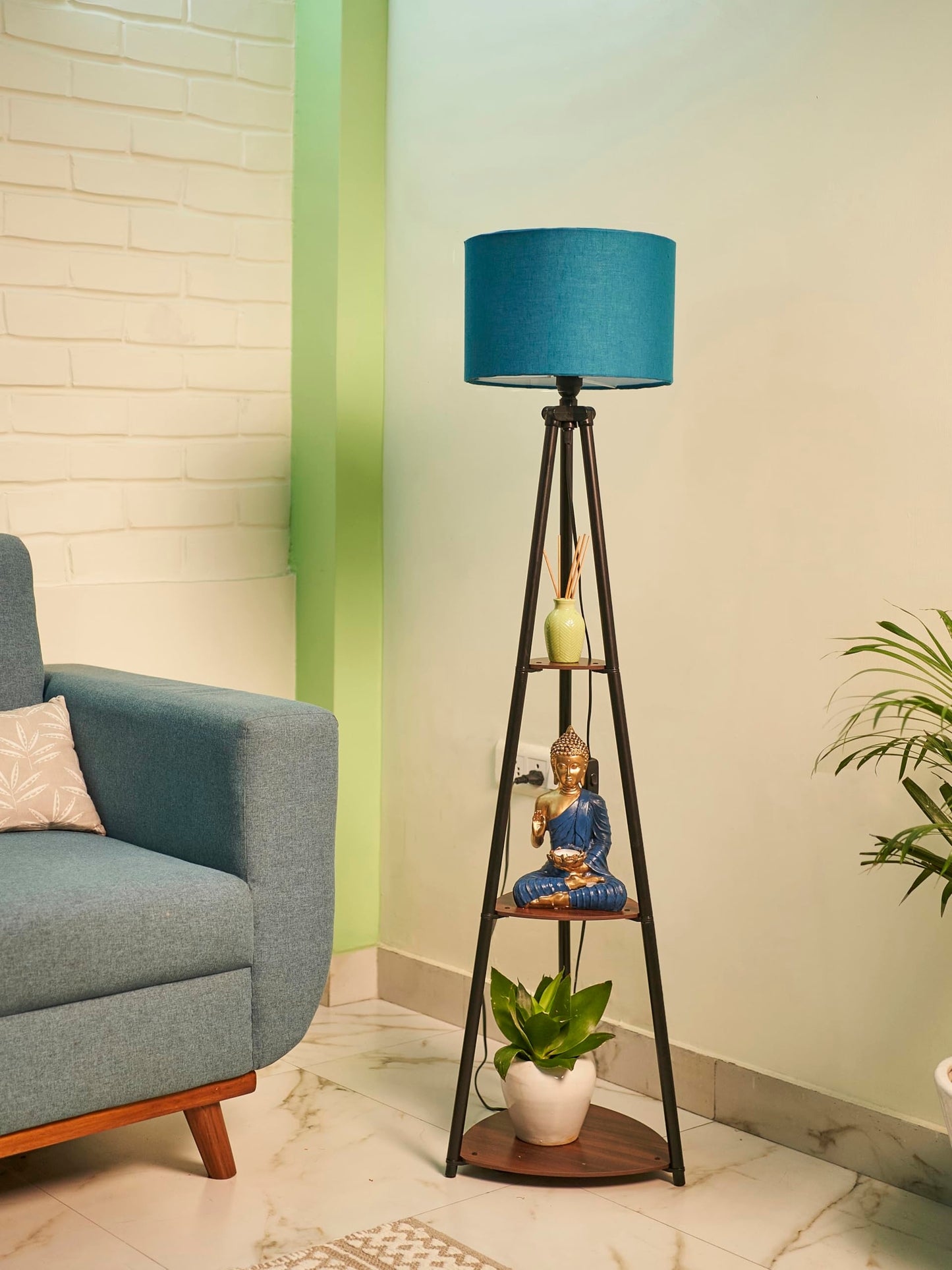 Crosscut Furniture LED Tripod Floor Lamp with 3 Shelves, Brown Jute, Metal Corner Floor Lamp, for Decoration and Gifting