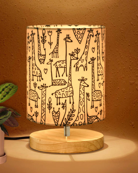 Homesake® Small Pine Table Lamp-Wooden Bedside Lamp Simple Bedroom Light Linen Shade Mini Desk Lamp Nightstand Lamps for Bedroom, Living Room, Gift, (Bird Cylinder)