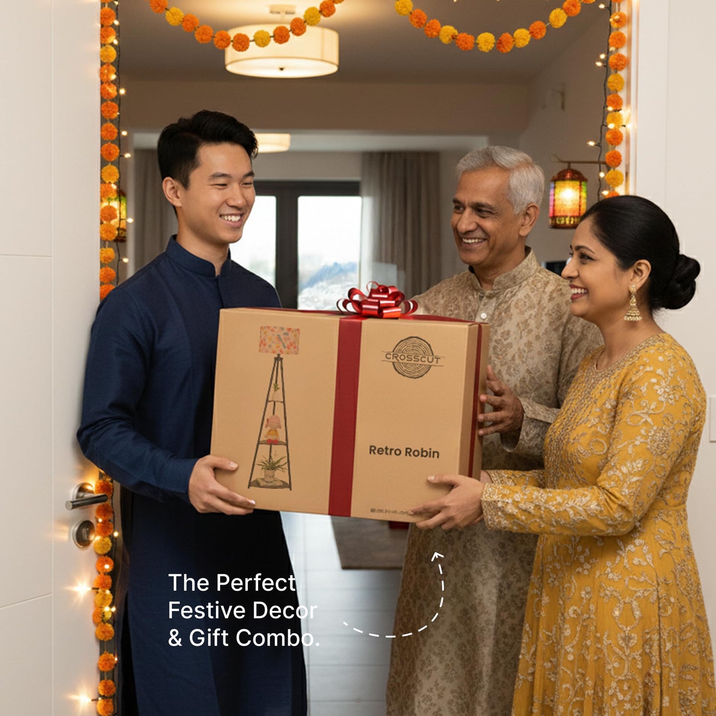 Crosscut Furniture LED Tripod Floor Lamp with 3 Shelves, Brown Jute, Metal Corner Floor Lamp, for Decoration and Gifting