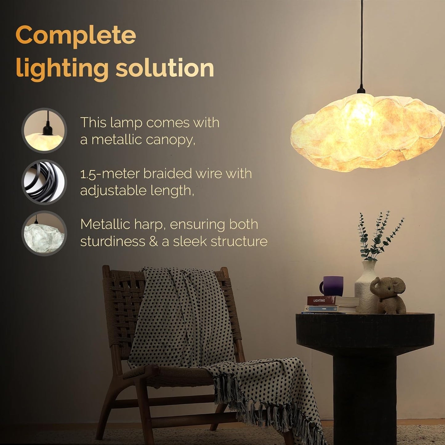 FIG Living Cloud Pendant Lamp (Off White) | Synthetic Handcrafted Ceiling Lamp | Best for Living Room, Dining Room, Hallway | Modern Design Lampshade | (Bulb not Included)