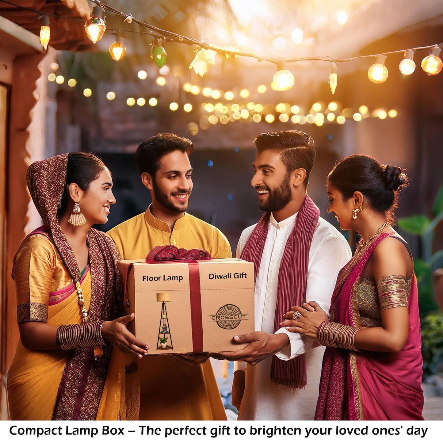 Crosscut Furniture LED Tripod Floor Lamp with 3 Shelves, Brown Jute, Metal Corner Floor Lamp, for Decoration and Gifting