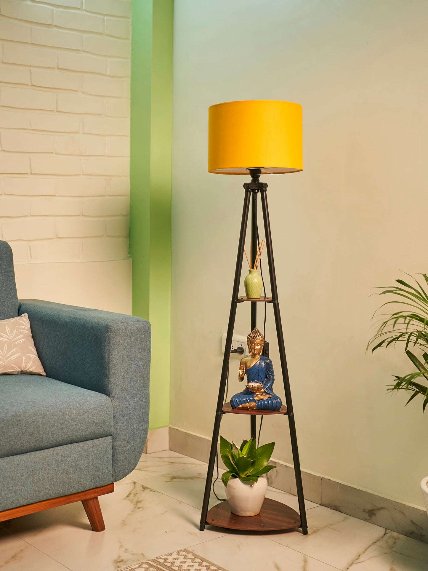 Crosscut Furniture LED Tripod Floor Lamp with 3 Shelves, Brown Jute, Metal Corner Floor Lamp, for Decoration and Gifting